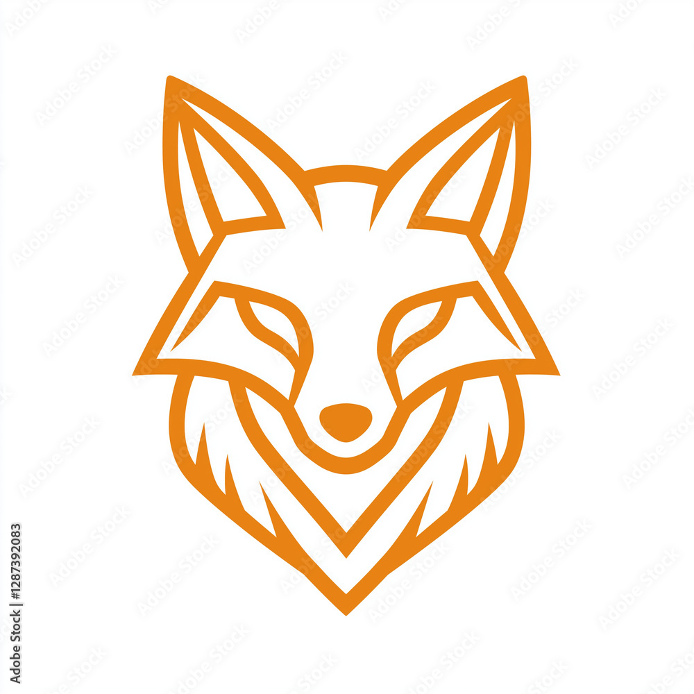 Fototapeta premium Orange Line Art Fox Head Vector Illustration Logo Design