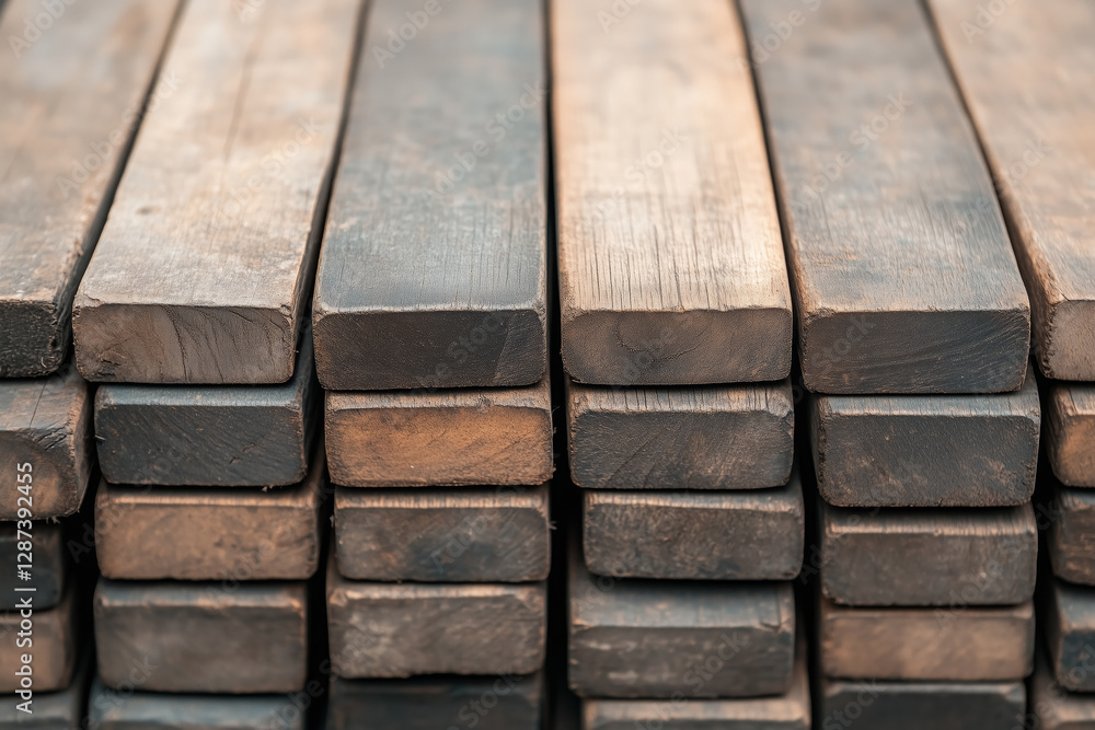 Stack of aged wooden planks with natural textures and weathered surfaces showcasing rustic construction and carpentry materials Stack of aged wooden planks with natural textures and weathered surfaces showcasing rustic construction and carpentry materials