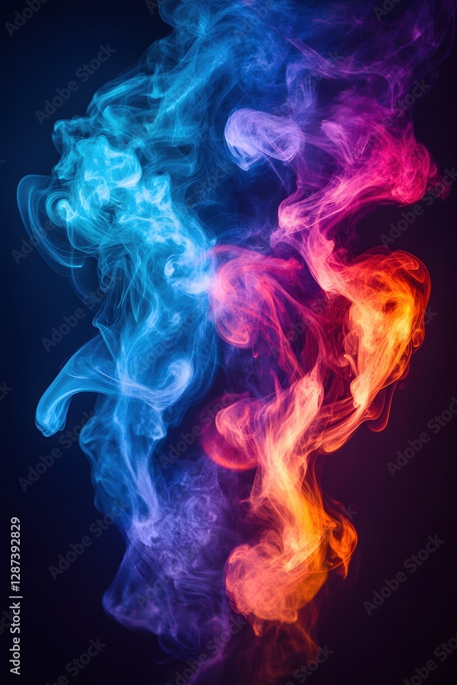 Abstract Colorful Smoke Flowing in Dynamic Motion on Dark Background Capturing Energy and Artistic Expression with Vibrant Colors and Soft Light Abstract Colorful Smoke Flowing in Dynamic Motion on Dark Background Capturing Energy and Artistic Expression with Vibrant Colors and Soft Light