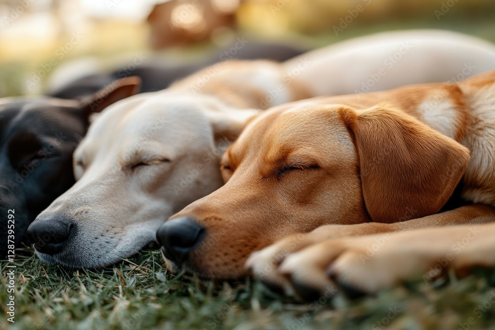 Flawless Image of Closeup Shot of Three Dogs Lying Relaxing Outdoors Flawless Image of Closeup Shot of Three Dogs Lying Relaxing Outdoors