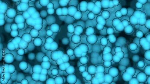microscopic view of microorganism bacteria or molecules 3d animation loop. Can be used to represent laboratory research, microbiome disease or biochemistry brownian motion