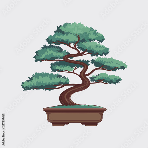 A Flat-Style bonsai tree on a Plain White Background