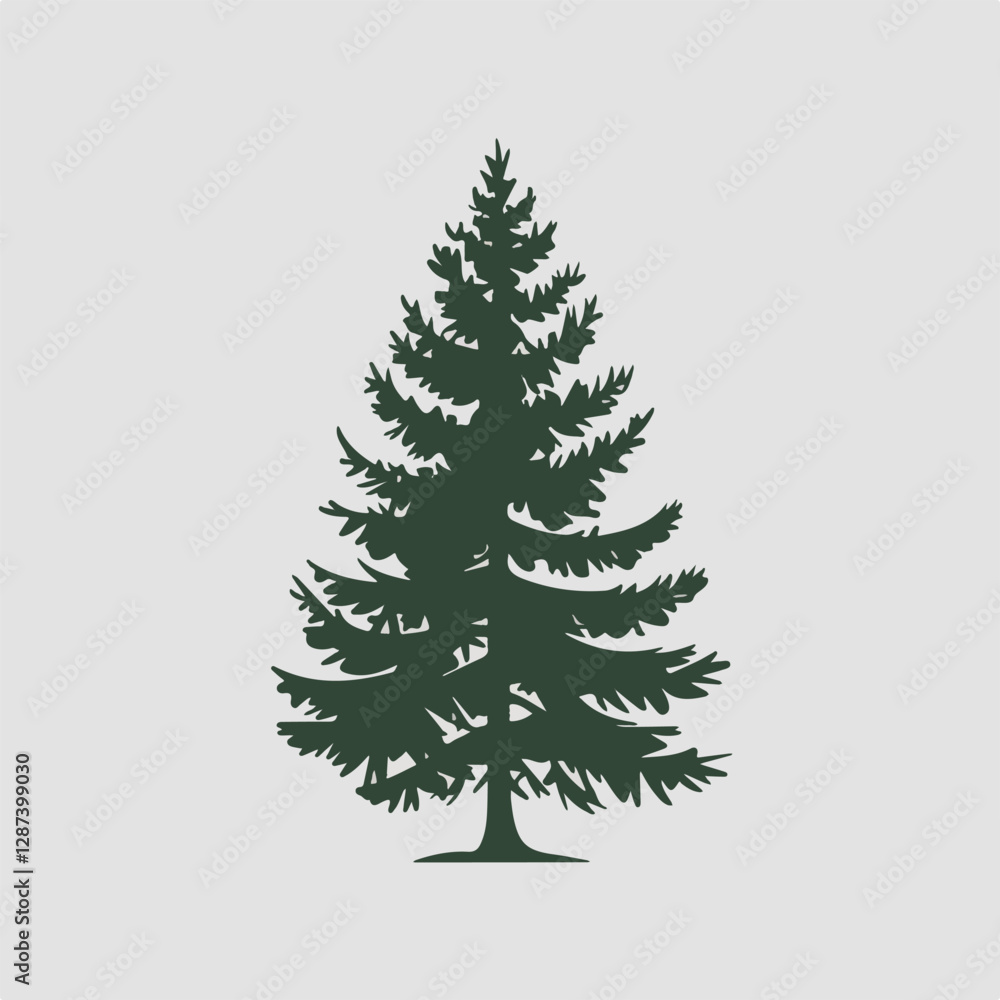 A Flat-Style pine tree on a Plain White Background A Flat-Style pine tree on a Plain White Background