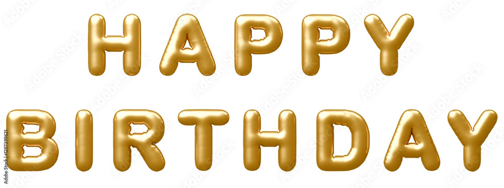 3D画像_風船_HAPPY BIRTHDAY_ゴールド 3D画像_風船_HAPPY BIRTHDAY_ゴールド