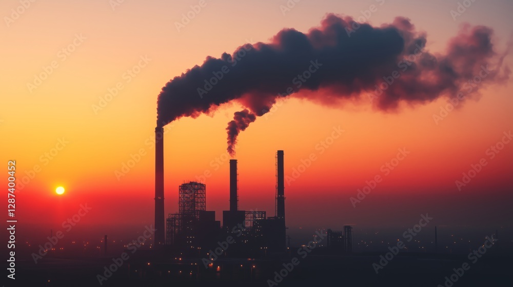 Sunset under an industrial chimney Sunset under an industrial chimney
