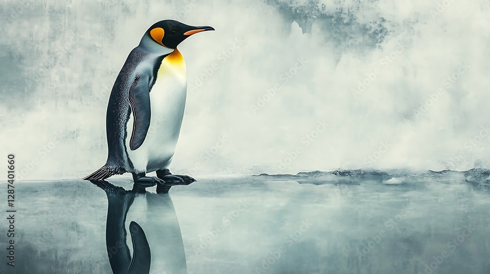 Fototapeta premium King penguin Antarctica ice reflection wildlife