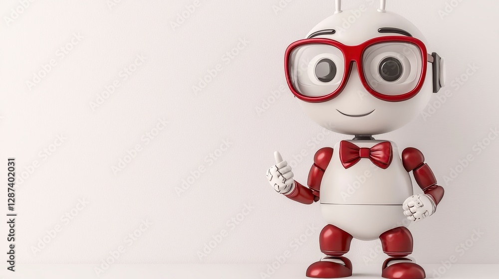 Friendly White Robot with Red Bow Tie and Glasses Giving Thumbs Up Friendly White Robot with Red Bow Tie and Glasses Giving Thumbs Up