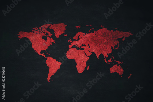 A red and black map of the world