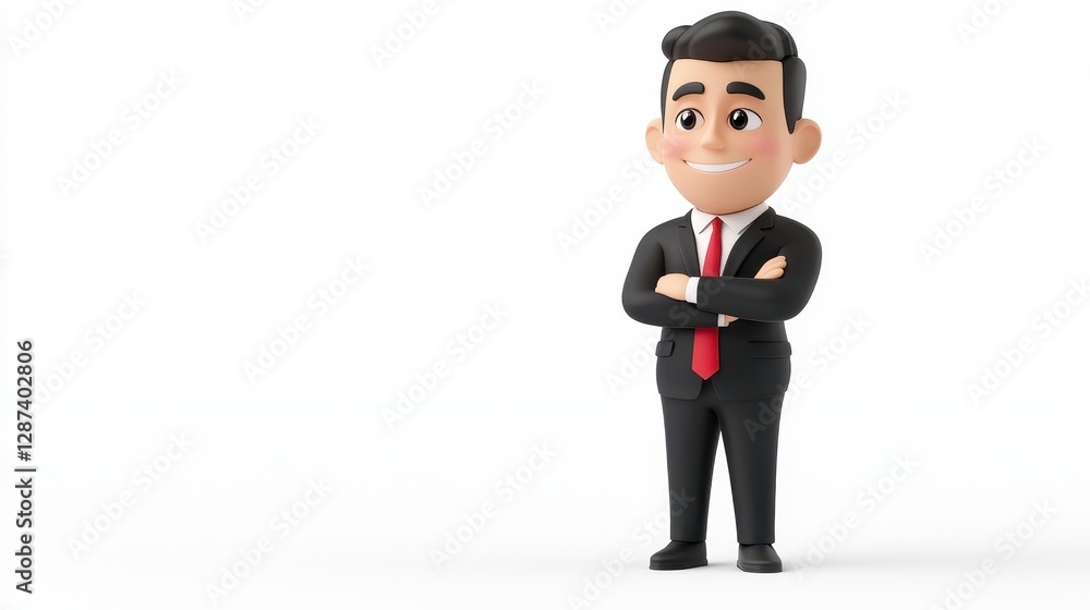 Smiling Cartoon Businessman in Black Suit and Red Tie Smiling Cartoon Businessman in Black Suit and Red Tie