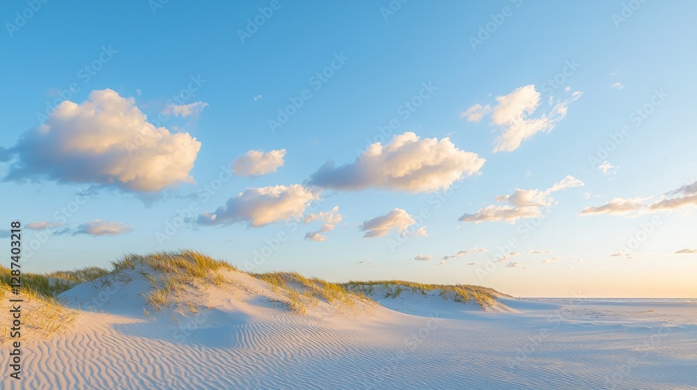 Serene Sunset Over Soft Sand Dunes with Gentle Cloud Formation Serene Sunset Over Soft Sand Dunes with Gentle Cloud Formation