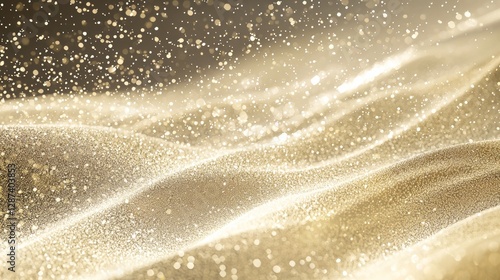 Abstract Shot of Sparkling Particles Over Dune Landscape at Dusk