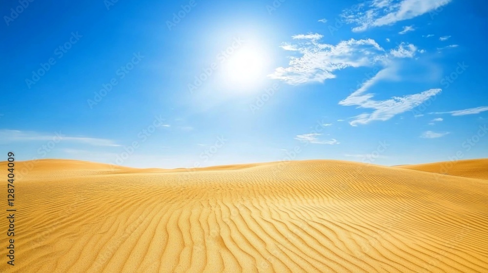 Naklejka premium Bright Midday Scene with Warm Glow Over Serene Desert Landscape