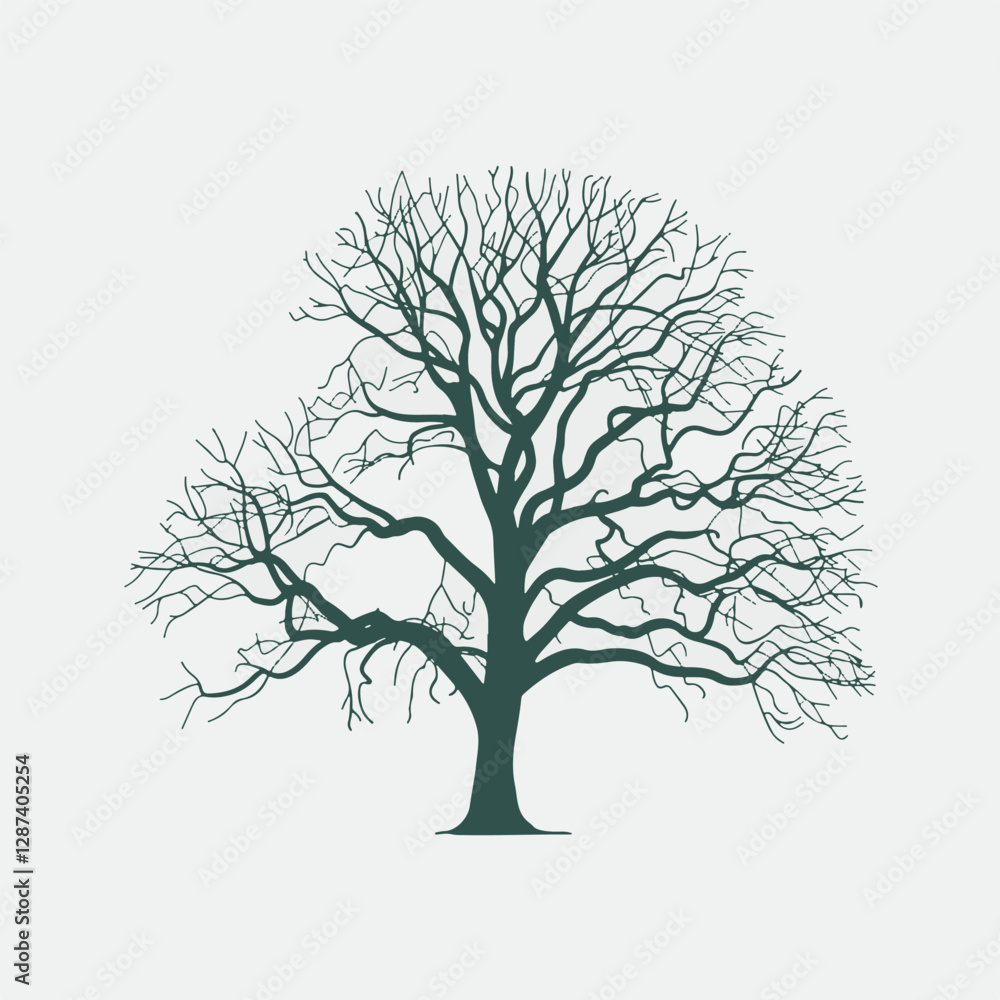 Fototapeta premium A Flat-Style Leafless tree on a Plain White Background