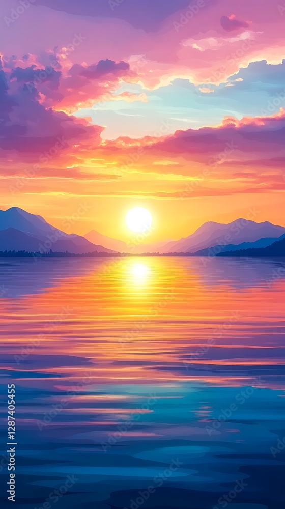 Naklejka premium Sunset over Mountains Lake