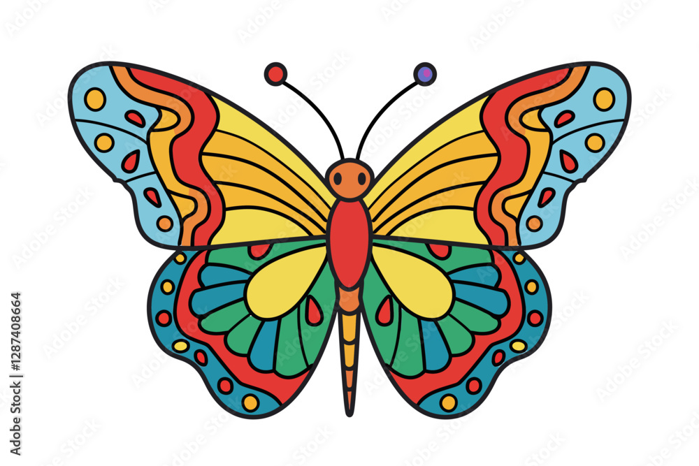 basic cartoon clip art of a Butterfly, bold lines, no gray scale, simple coloring page for toddlers basic cartoon clip art of a Butterfly, bold lines, no gray scale, simple coloring page for toddlers