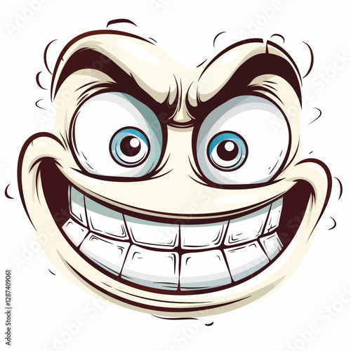 cartoon outline, slightly distorted smug face, fun, minimal color, white background