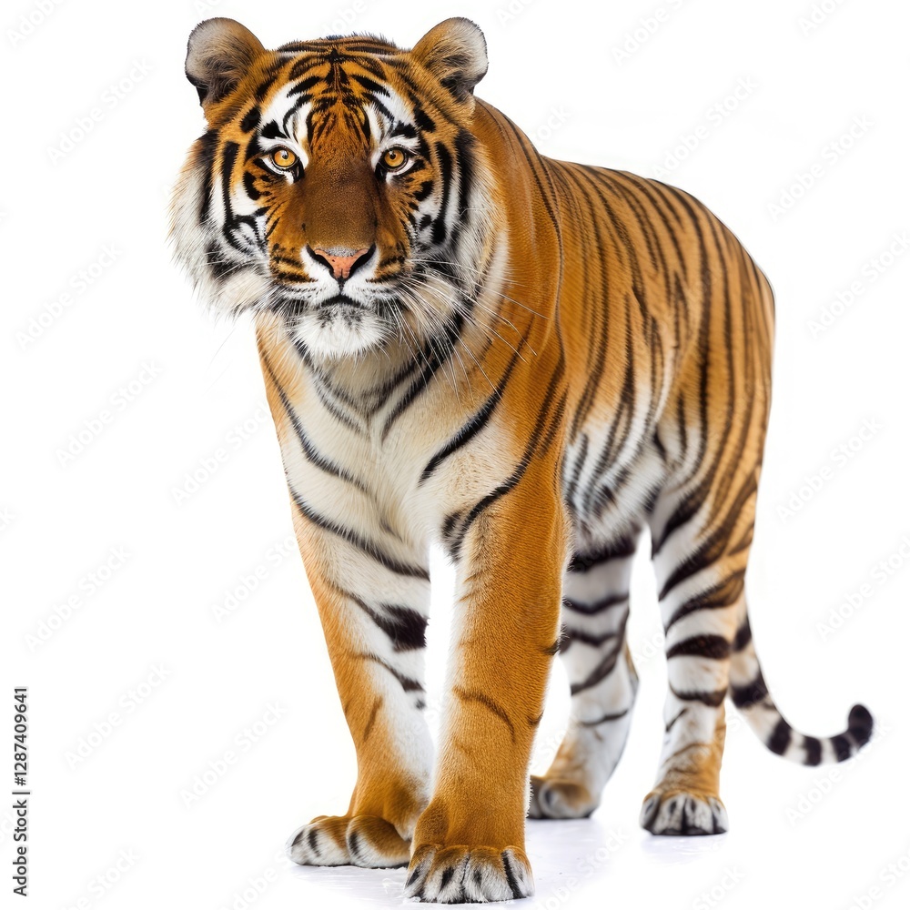 Naklejka premium Vibrant Picture of a Photo Tiger, Isolated on a White Background