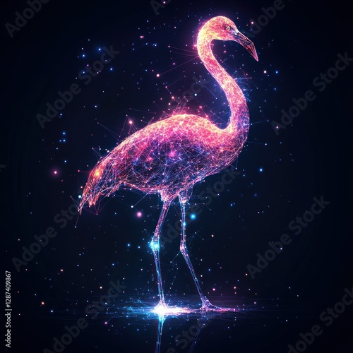 A cosmic flamingo silhouette in vibrant colors.