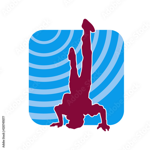 Silhouette of a male dancer doing hand stand pose. Silhouette of a man dancing pose.