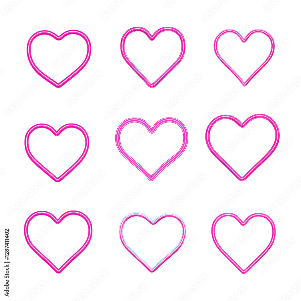 Neon Heart Icon Set in Different Shapes Neon Heart Icon Set in Different Shapes