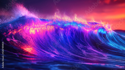 Abstract neon wave design, bright glowing lines creating an energetic, dynamic background
