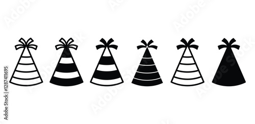 party hat accessory icon symbol vector design black white color illustration set
