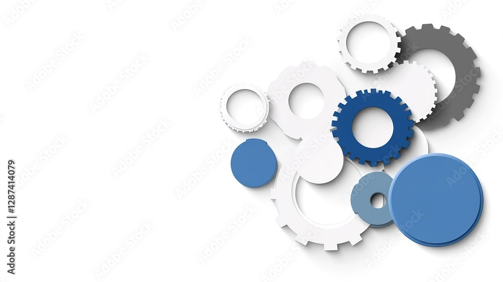 Abstract Composition of Gears and Circles in Blue and White Tones Abstract Composition of Gears and Circles in Blue and White Tones