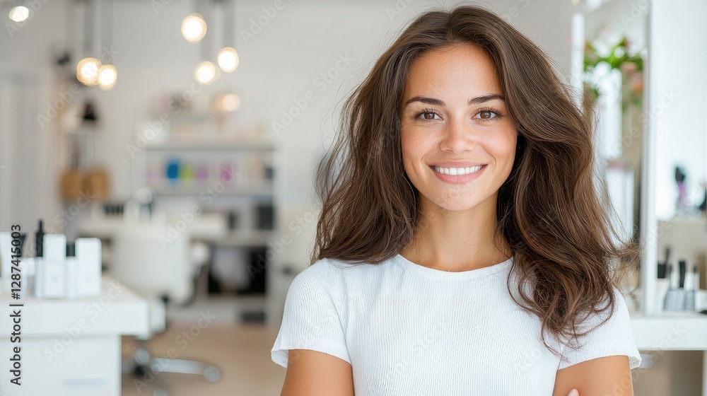 Woman in salon smiling at camera Woman in salon smiling at camera