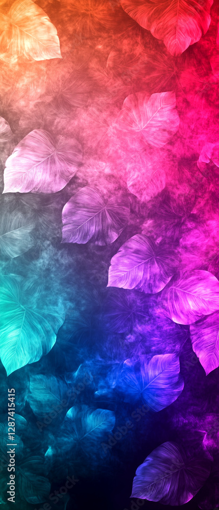 Fototapeta premium Colorful poster of leaves with a blue background. The poster is a vibrant and lively representation of nature