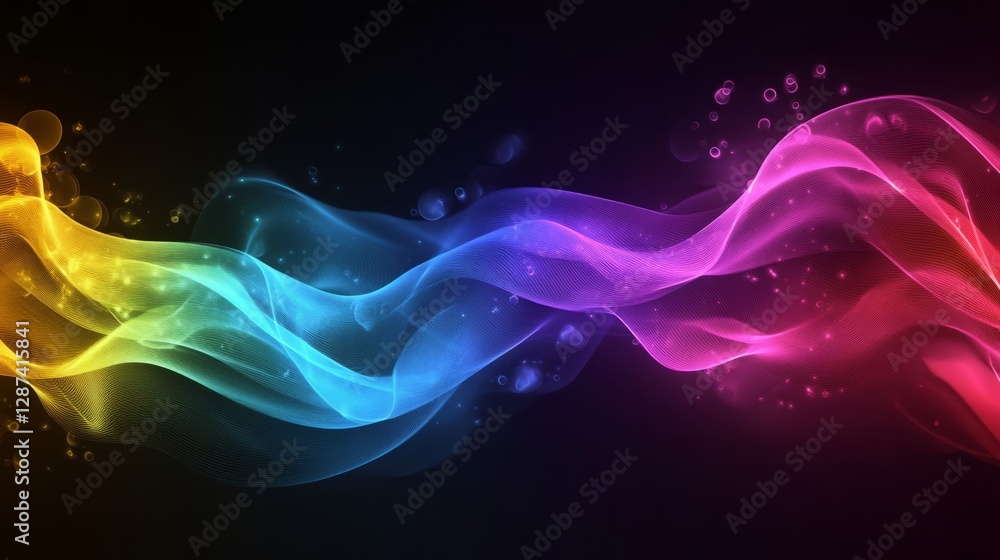 Fototapeta premium Futuristic neon waves background with glowing abstract light streaks in vibrant blue and purple hues, creating a dynamic and high-tech digital design for modern wallpapers, tech-themed graphics, and s
