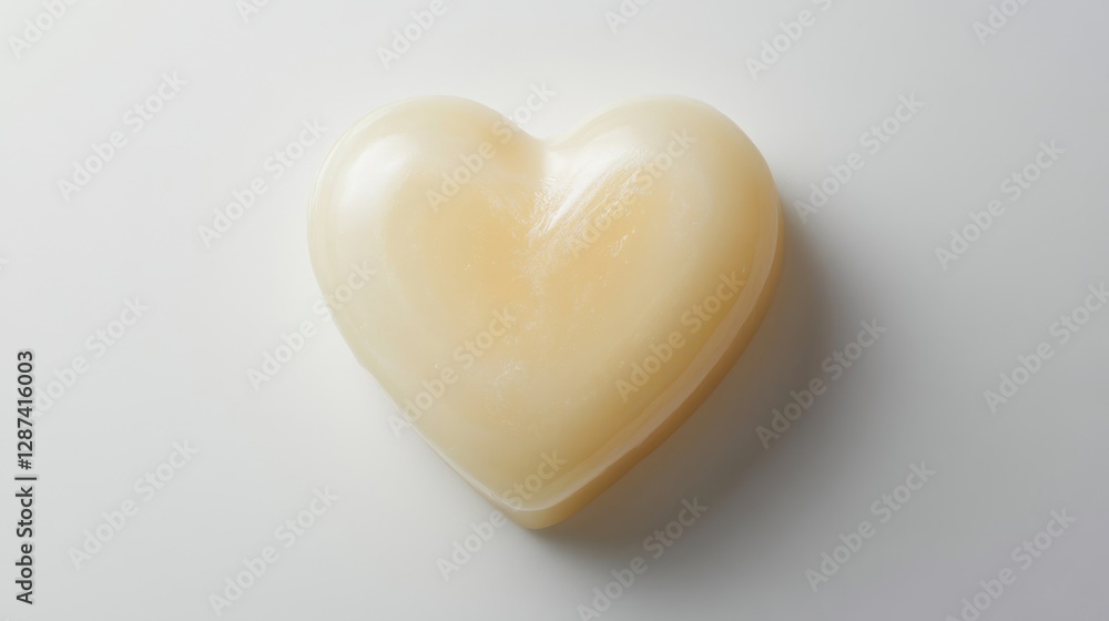 Obraz premium Soft-lit heart-shaped candle resting on a clean white background; perfect for Valentine or romantic moments