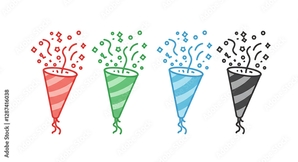 Obraz premium Colorful Party Poppers Exploding with Confetti for Celebrations and Events