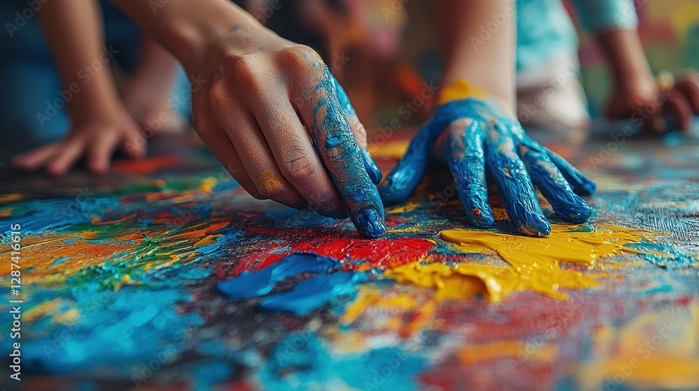 Artistic Hands Immersed in Vibrant Colors Creating a Colorful Finger Painting Experience Artistic Hands Immersed in Vibrant Colors Creating a Colorful Finger Painting Experience