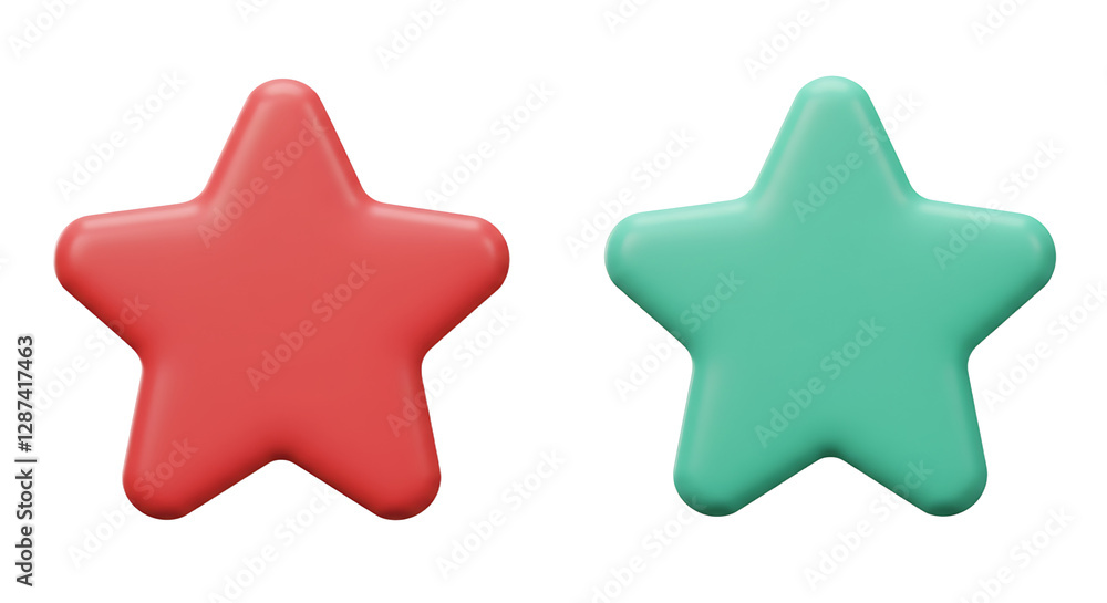 Two Star Rating Icons Green and Red Star Shapes Isolated Two Star Rating Icons Green and Red Star Shapes Isolated