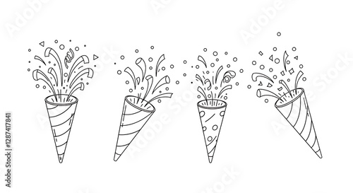 Confetti Poppers Line Art Illustration for Celebrations and Festive Occasions