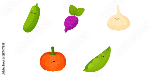 Wallpaper Mural set of fresh vegetables cartoon mascot Torontodigital.ca