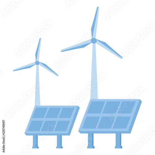 A solar panel with wind turbines symbolizing the advancement of green energy and sustainable development