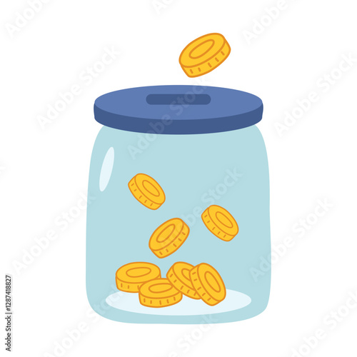 Charity. Glass jar with coins and an inscription charity, Charity money jar animation
