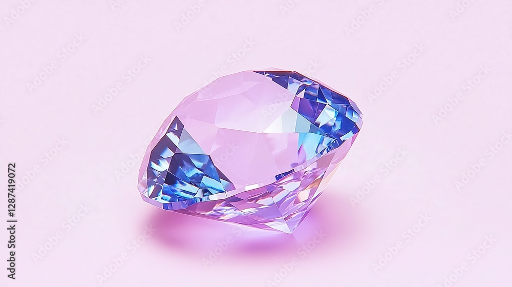 Colorful Gemstone on Soft Pink Background Displays Radiant Sparkle Colorful Gemstone on Soft Pink Background Displays Radiant Sparkle