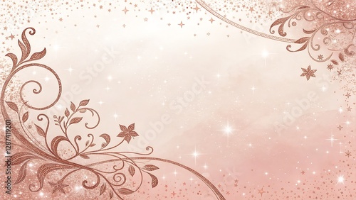 Rose Gold Glitter Border on a Soft Pastel Background with Gentle Sparkles elegant rose gold glitter border frames a soft pastel background, enhanced by gentle sparkles that add a touch of luxury  photo