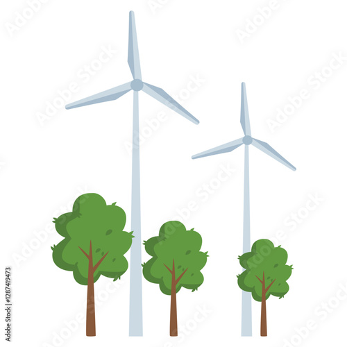 energy producing wind turbines icon cartoon