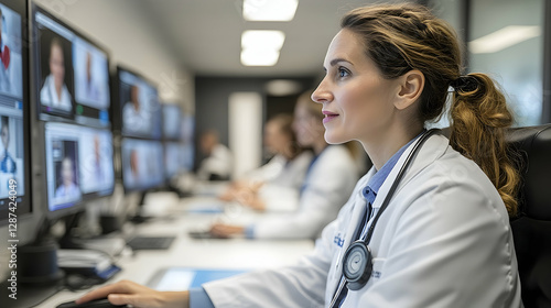 Dedicated medical professional analyzing patient data on multiple screens