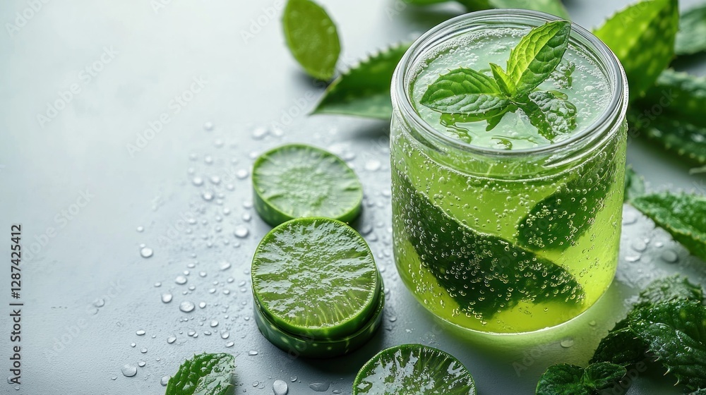Fototapeta premium Refreshing Lime Mint Drink on Gray Surface