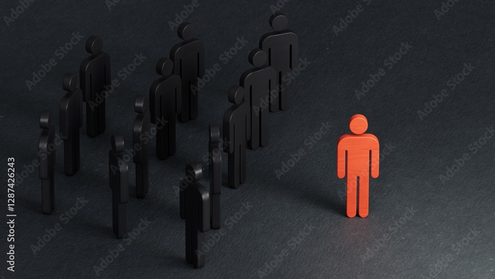 A wooden figure standing with a team to influence and empowerment. Concept of leadership, successful competition winner and Leader with influence and Social distancing for a new normal lifestyle A wooden figure standing with a team to influence and empowerment. Concept of leadership, successful competition winner and Leader with influence and Social distancing for a new normal lifestyle