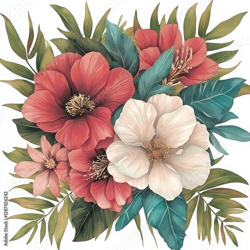 Wallpaper Mural Elegant Tropical Flower Bouquet Illustration Torontodigital.ca