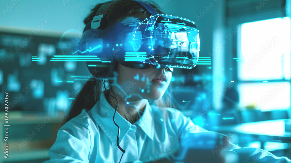 Teenager engaging with artificial intelligence concepts through VR headset
