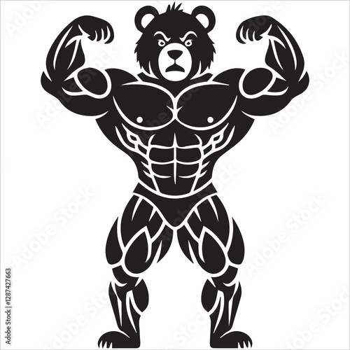 Wallpaper Mural Bear bodybuilder silhouette vector,Muscular Bear Flexing Illustration Torontodigital.ca