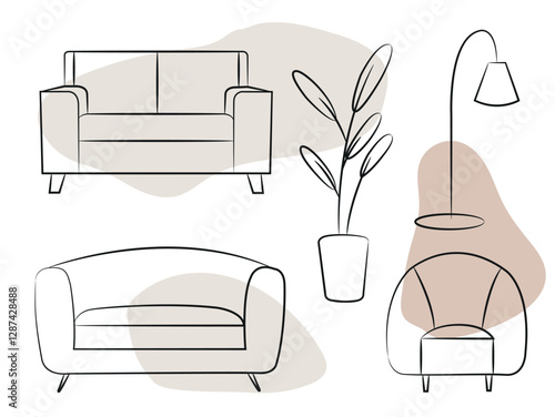 Linear illustrations furniture and home design