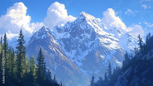 Wallpaper Mural Majestic Snow-Capped Mountains Under Clear Blue Sky with Lush Green Forest in Foreground Torontodigital.ca