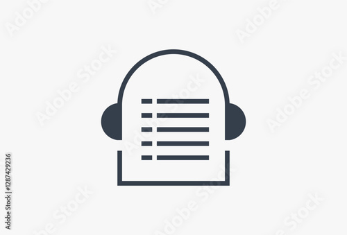 Music Listen List Logo. Outline Logotype Concept. Headphone and Play List Element for Business, Brand, Company, Corporate Related with Music, Audio, Sound, Note, Player, Song, App, entertainment,